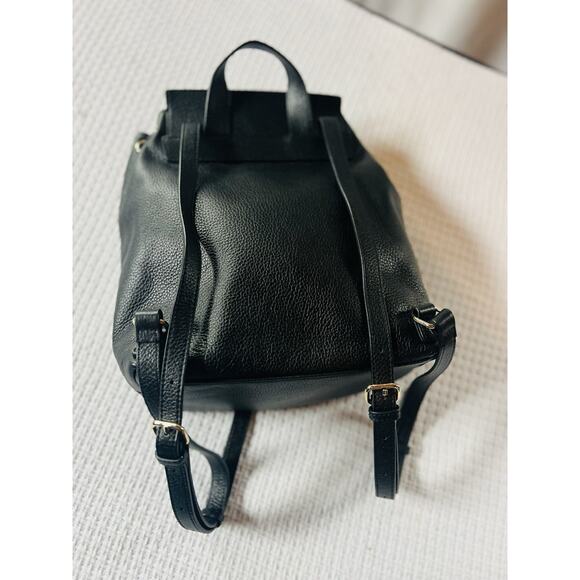 Barneys New York Black Leather Backpack Drawstring Flap Gold Hardware Lettering - Picture 7 of 16